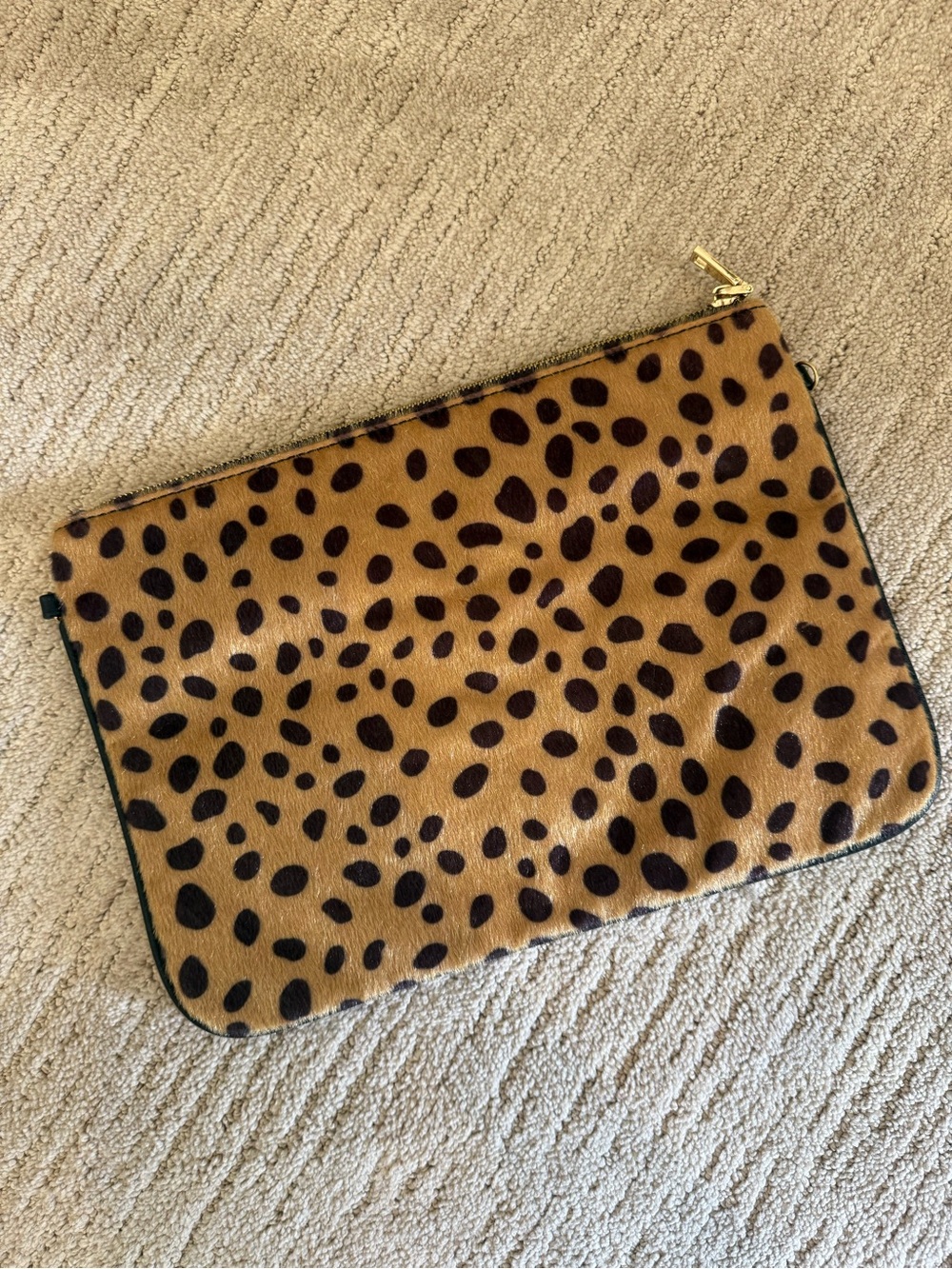 Leopard Print Zip Pouch Clutch - Tan and Black